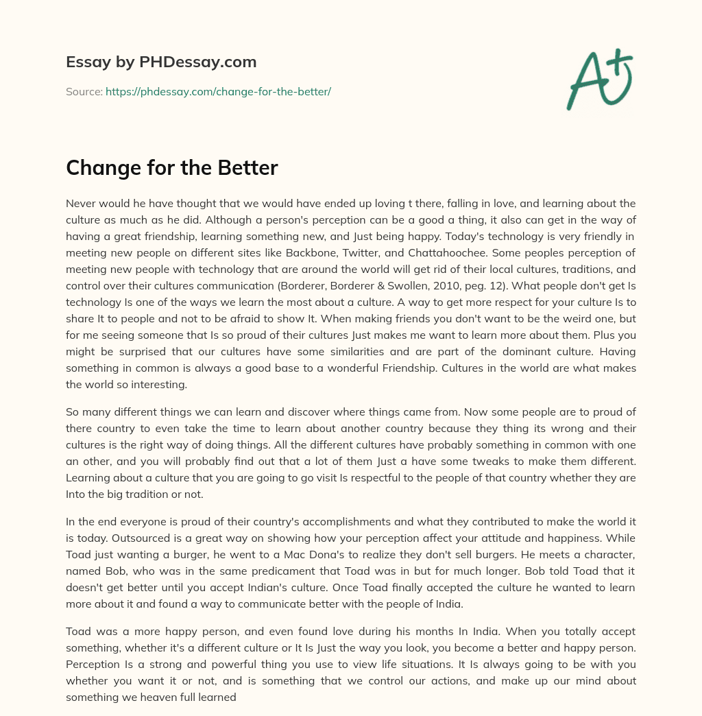 Change for the Better essay