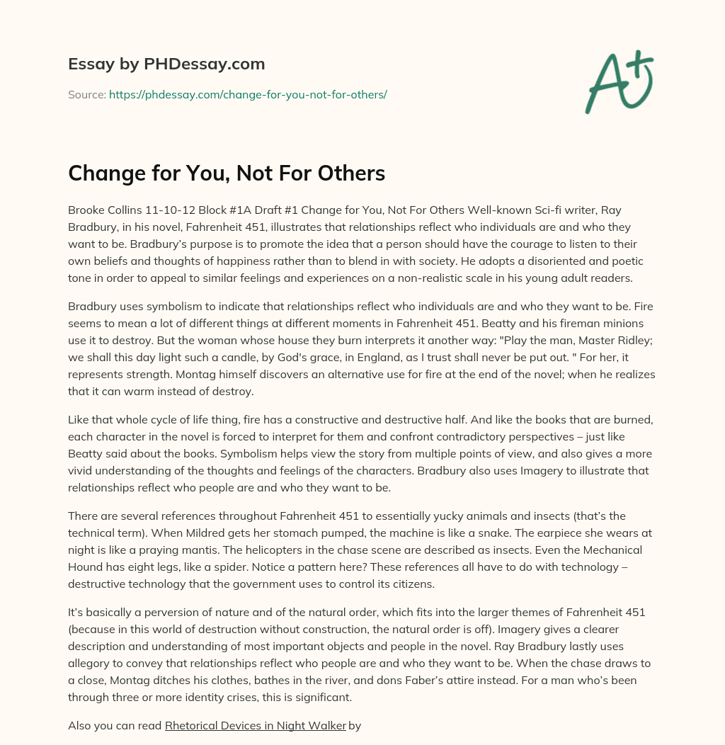 Change for You, Not For Others essay