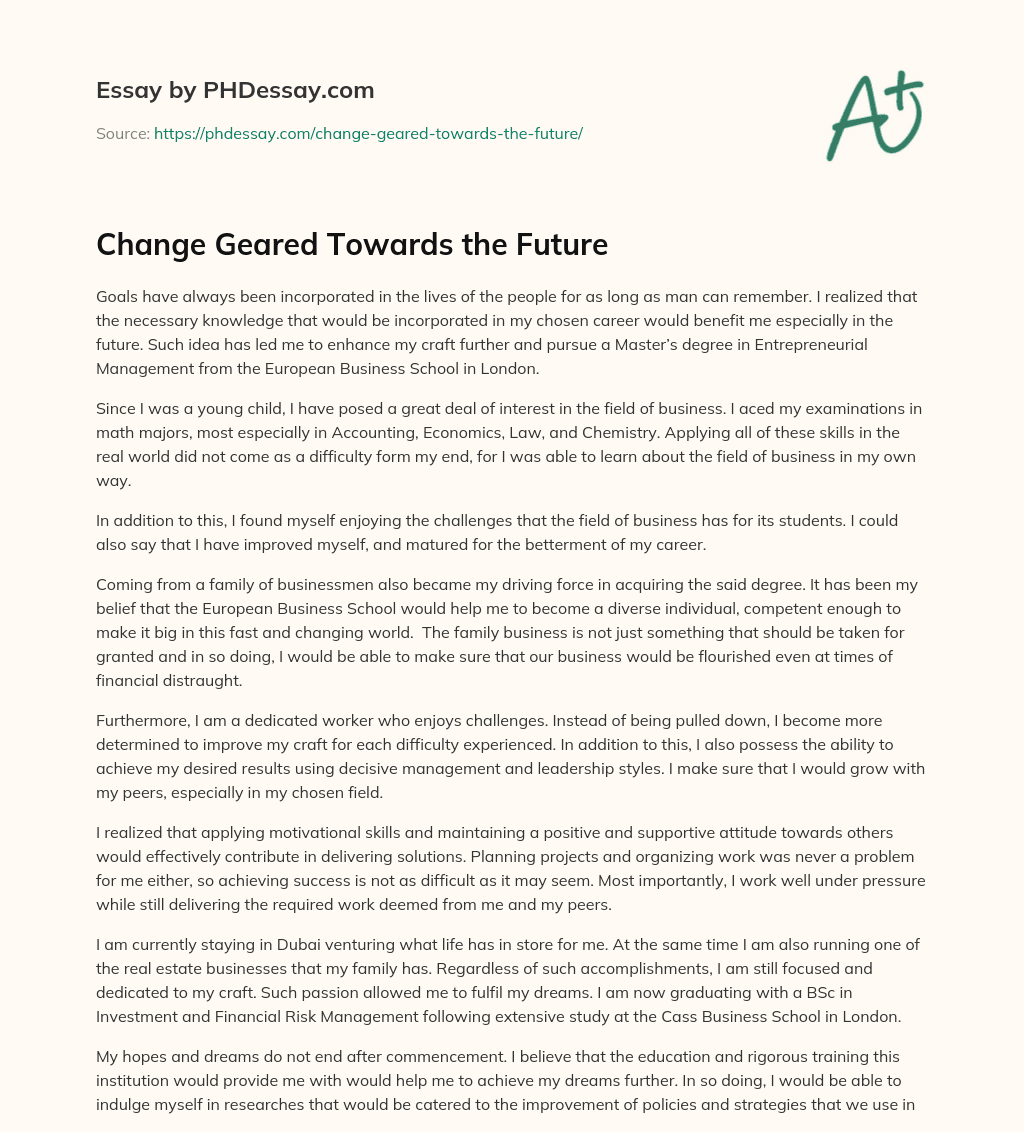 Change Geared Towards the Future essay