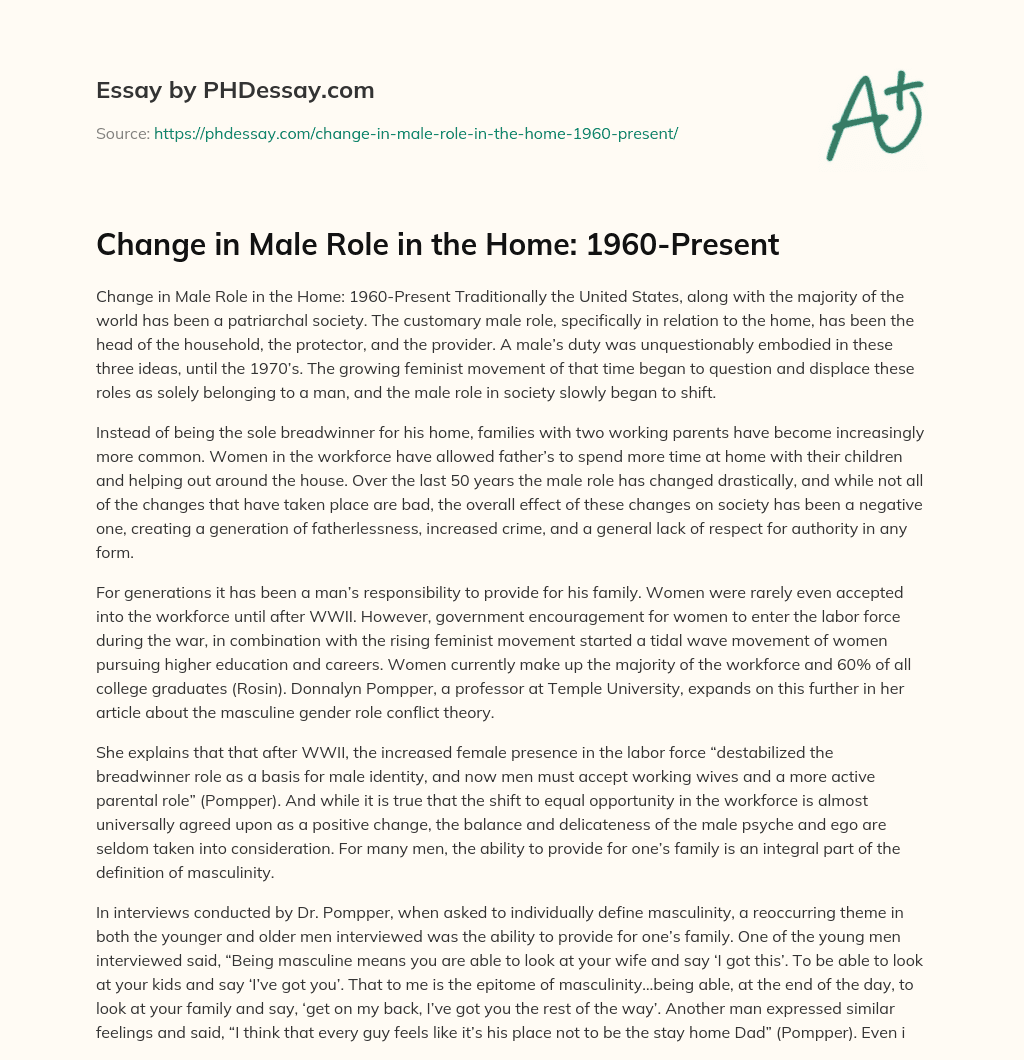 Change in Male Role in the Home: 1960-Present essay