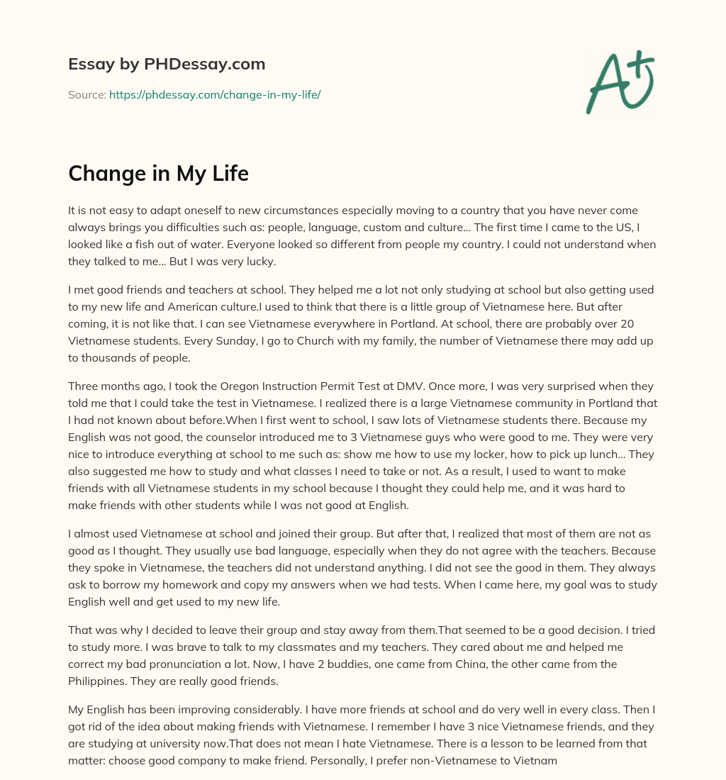 Change in My Life essay
