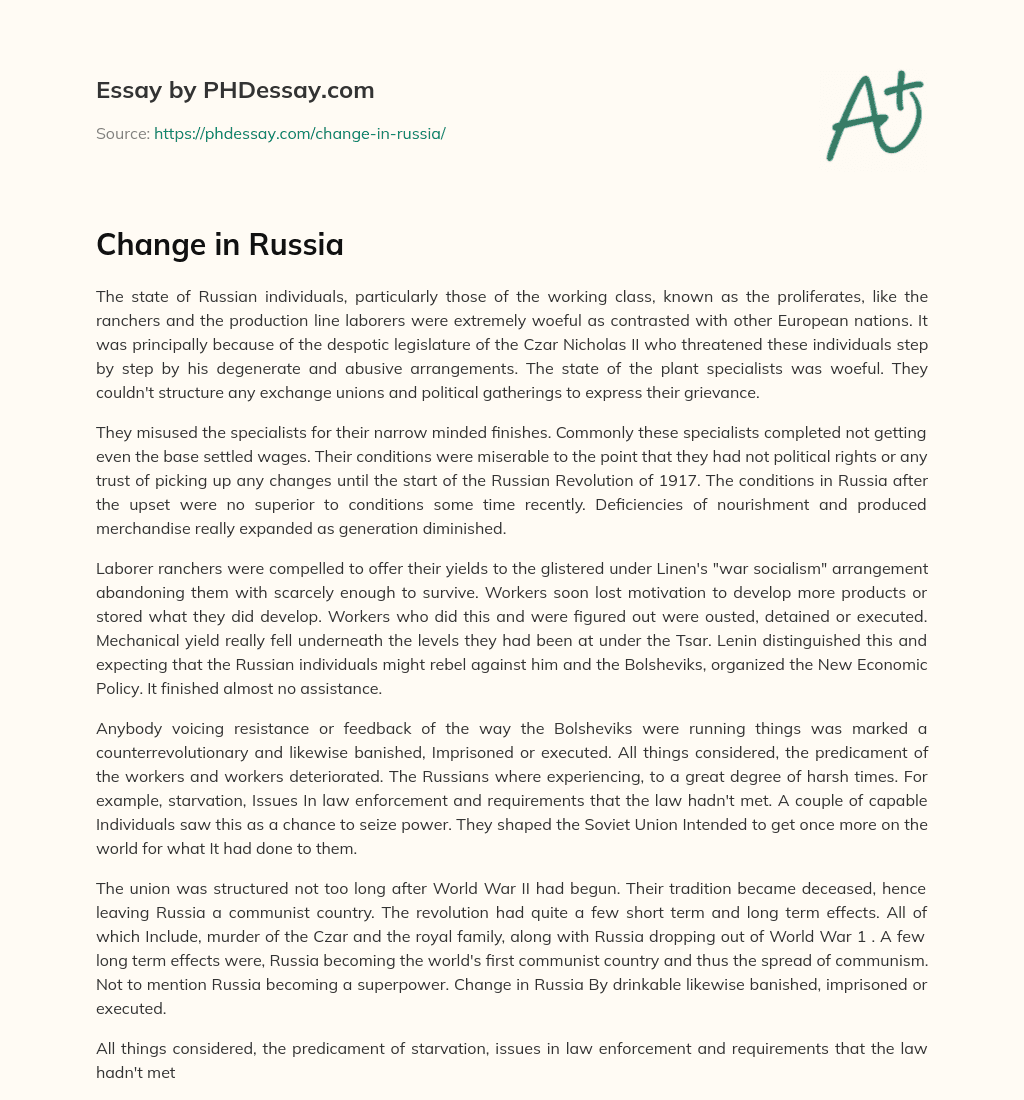 Change in Russia essay