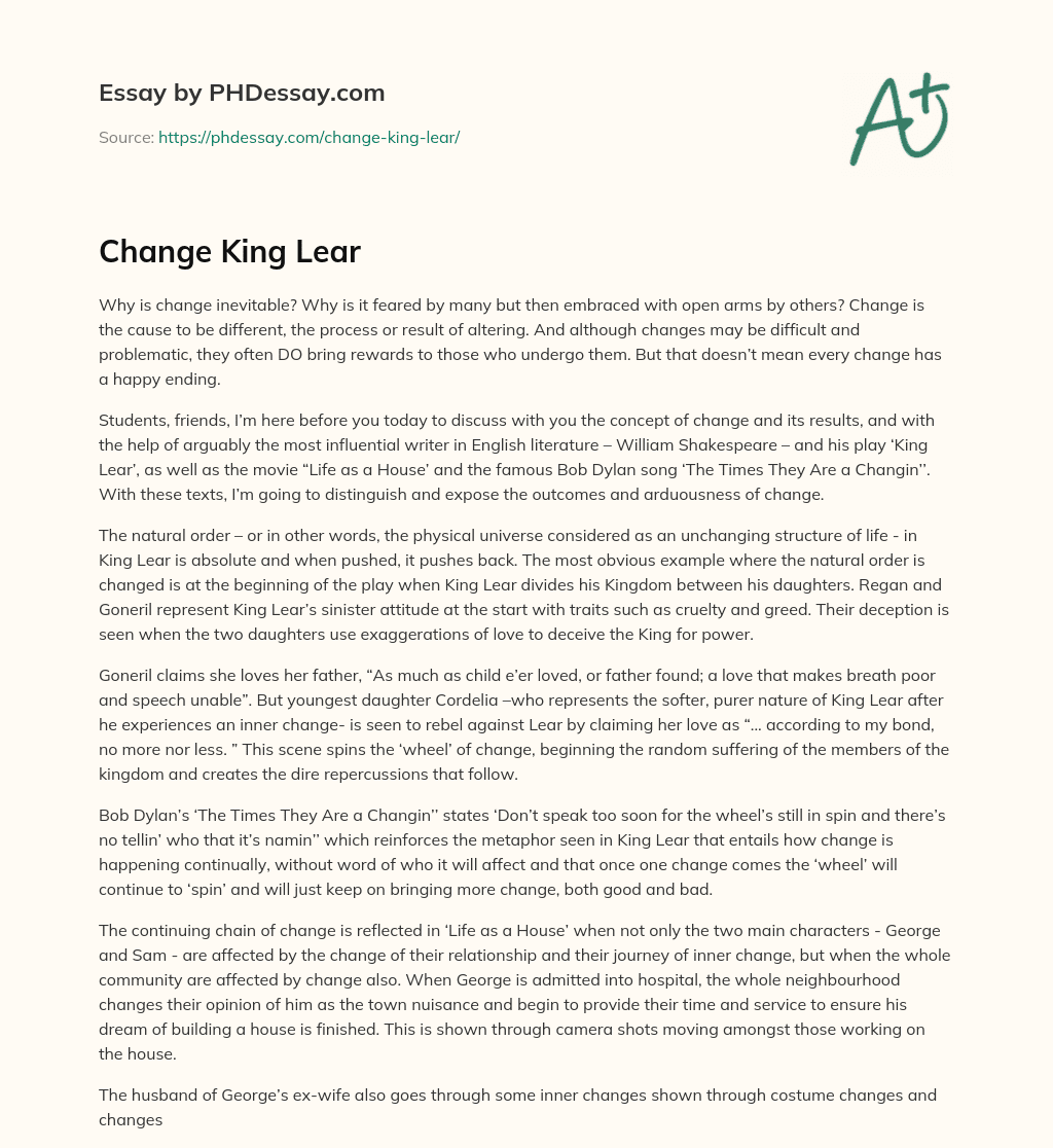 Change King Lear essay