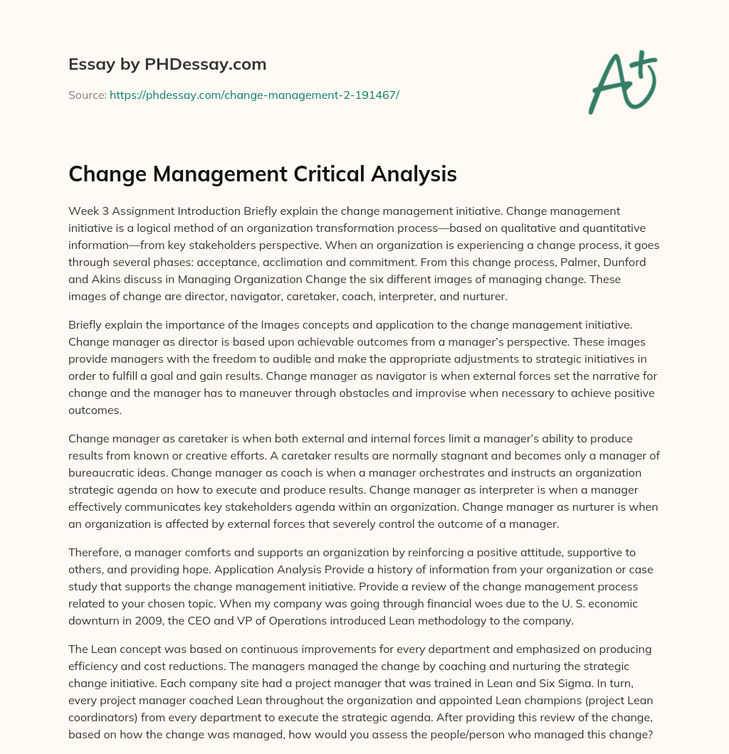 Change Management Critical Analysis essay