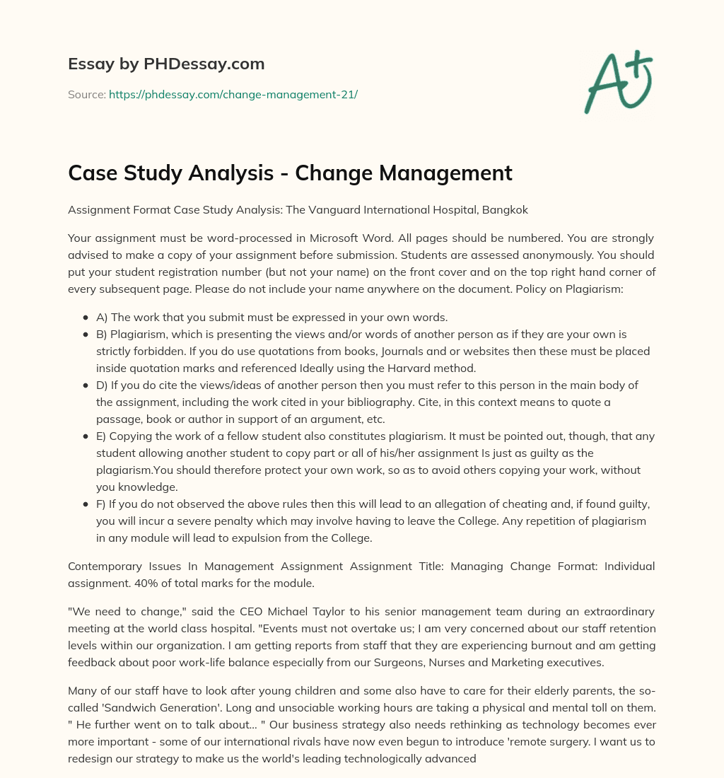 change management case study analysis