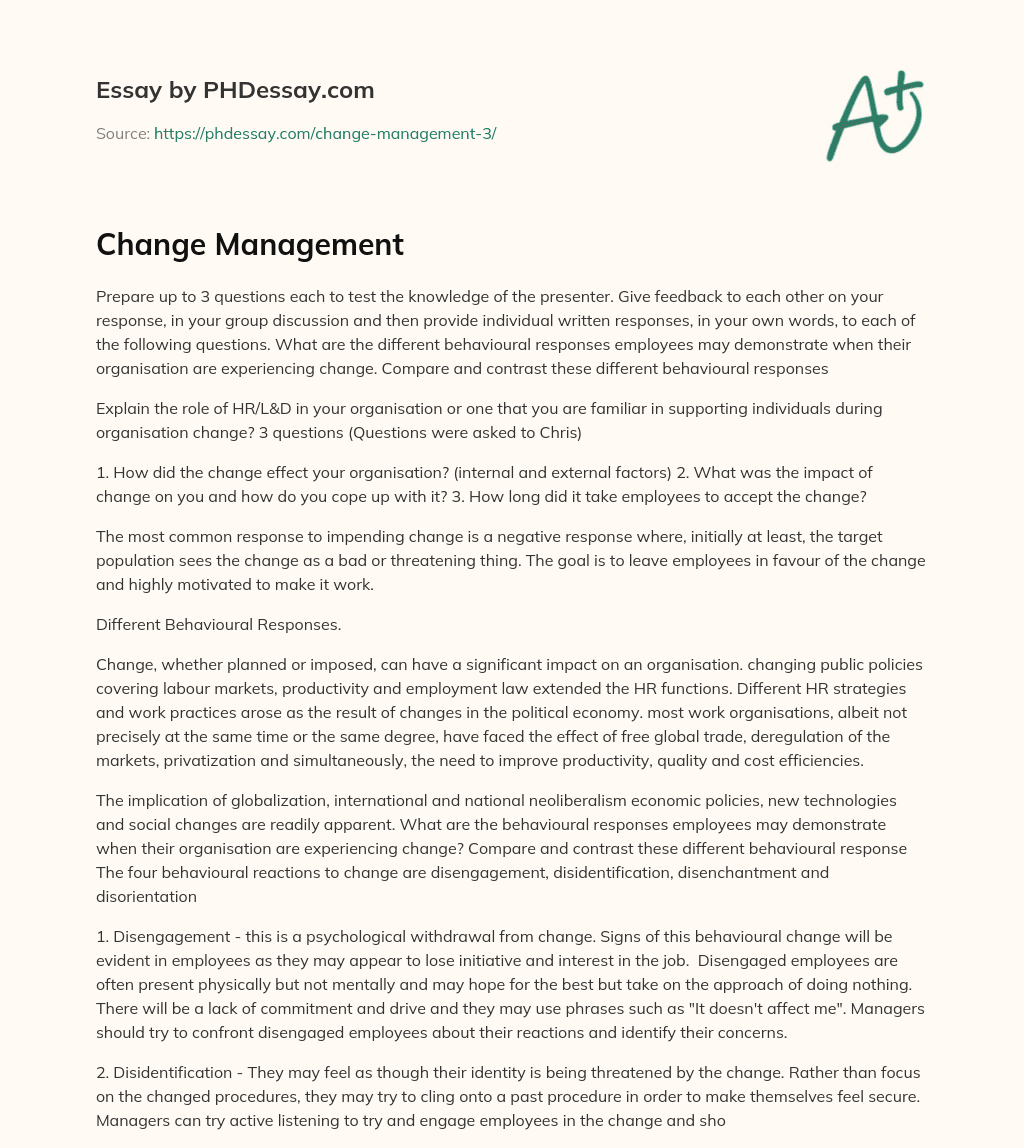 essay on change management