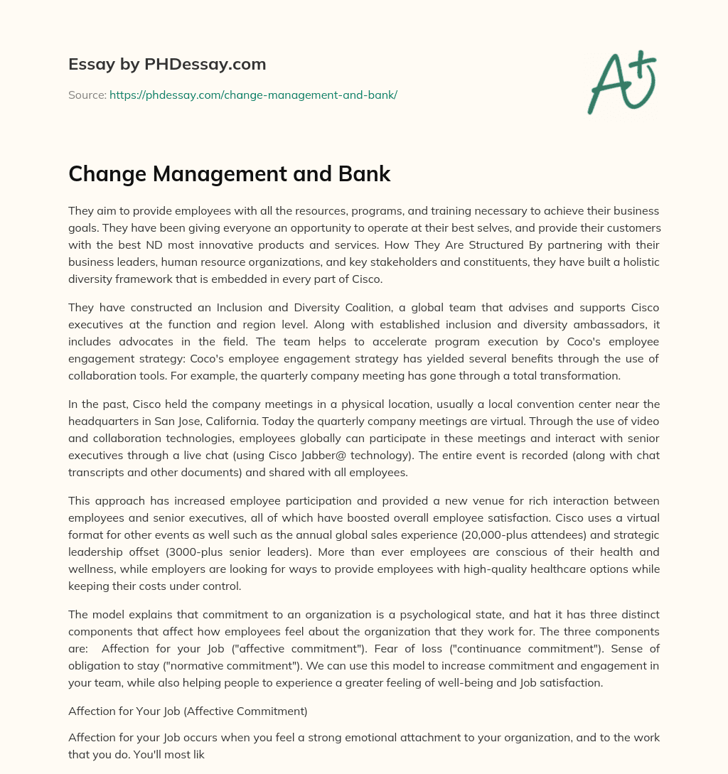 Change Management and Bank essay
