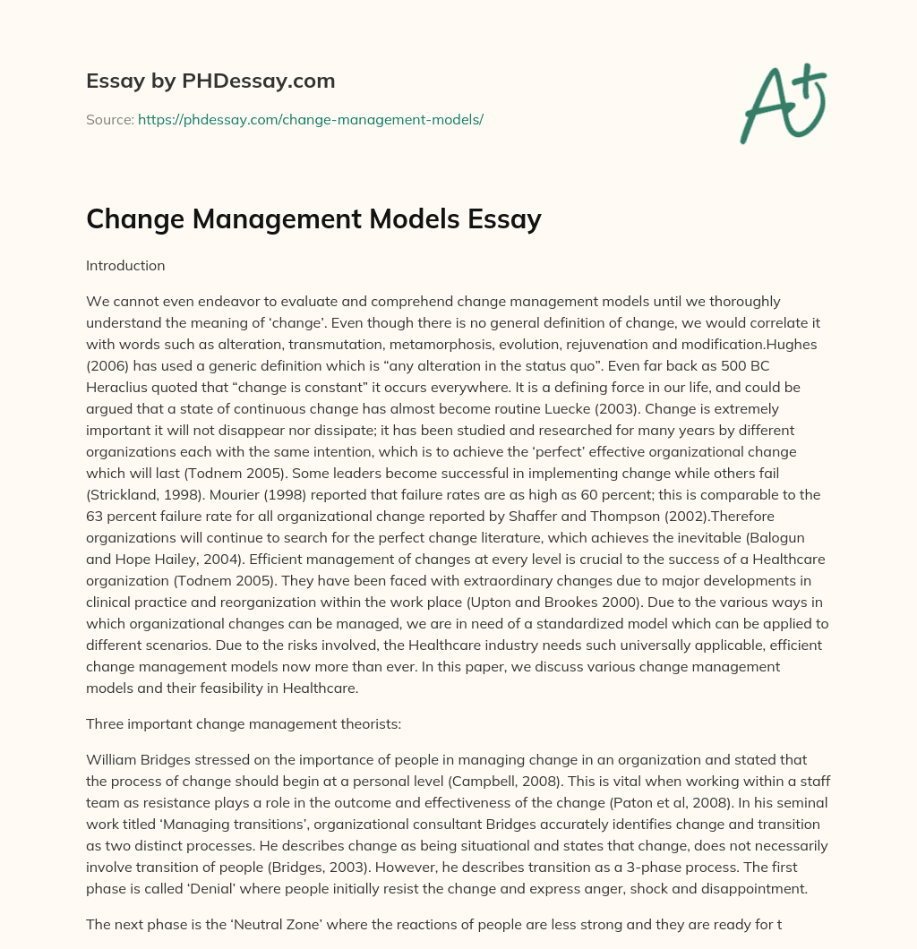 reflective essay on change management