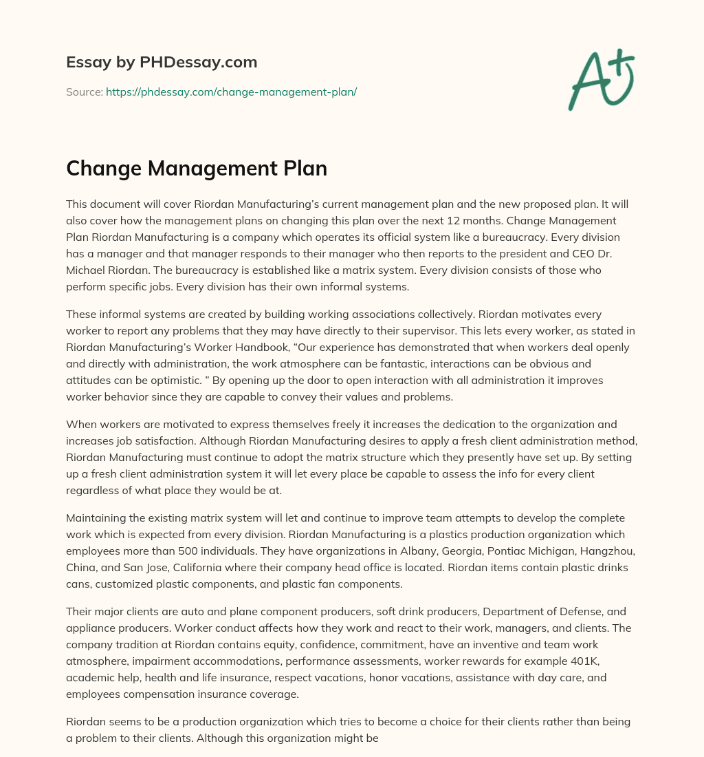 Change Management Plan essay