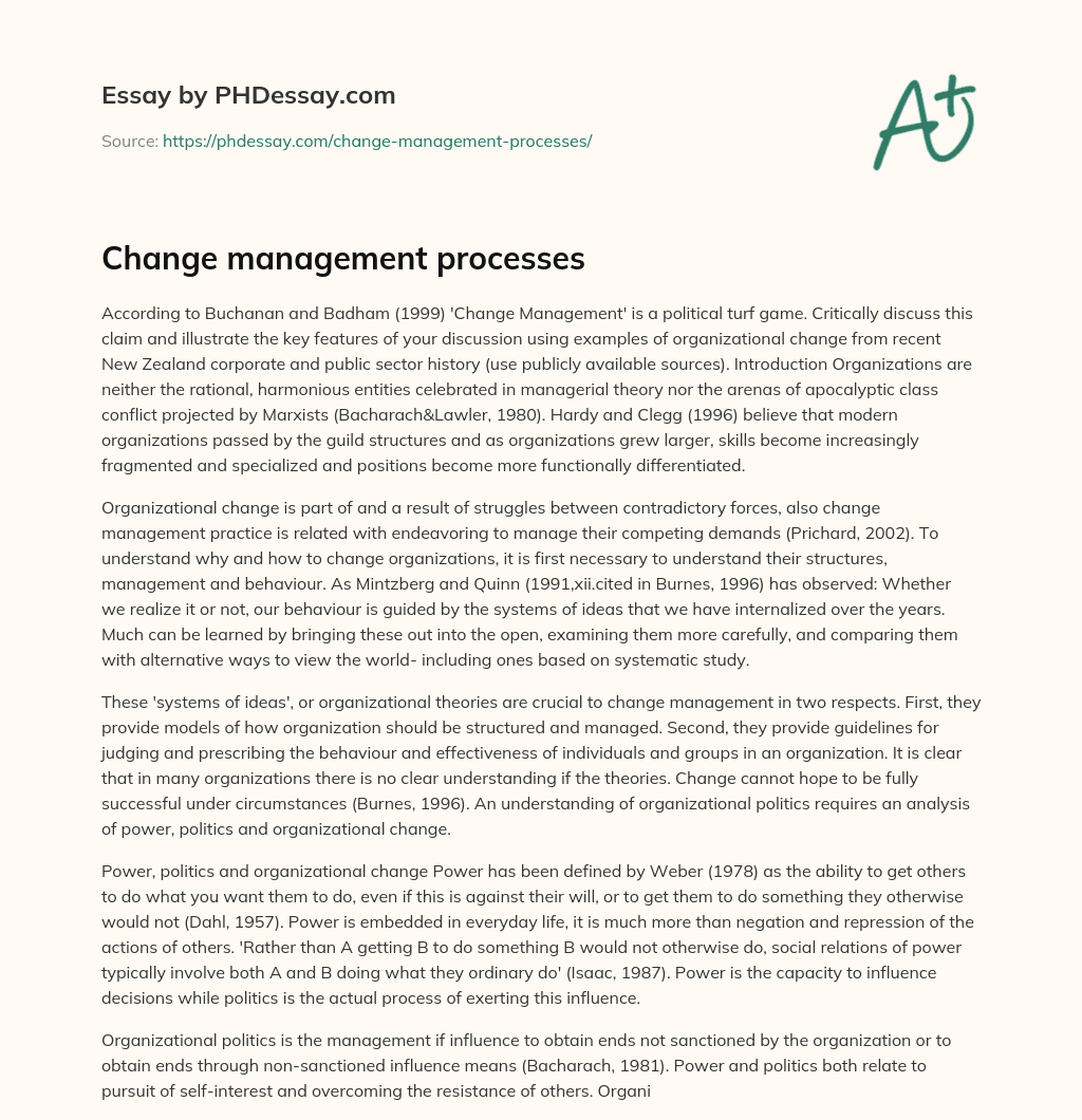 Change management processes essay