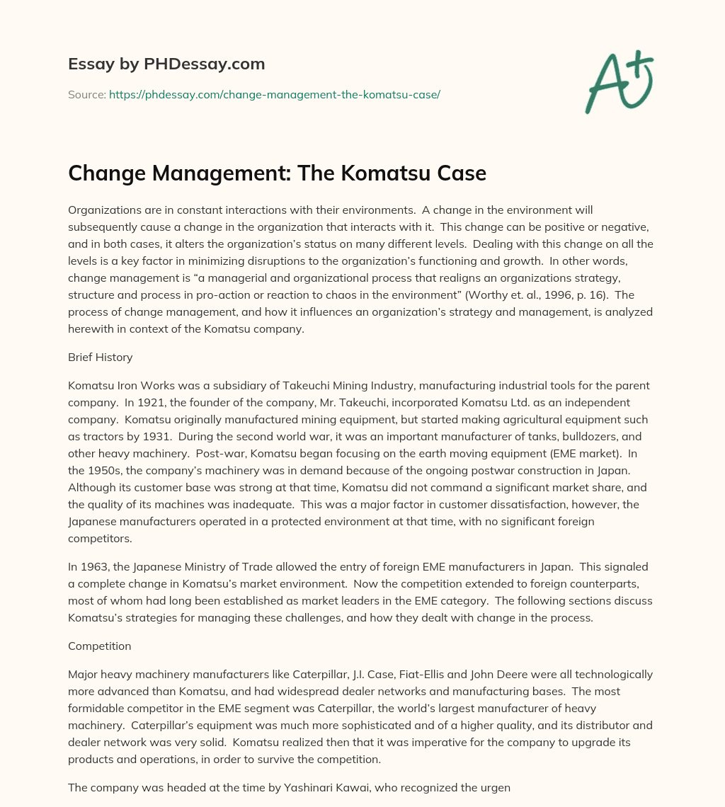 Change Management:  The Komatsu Case essay