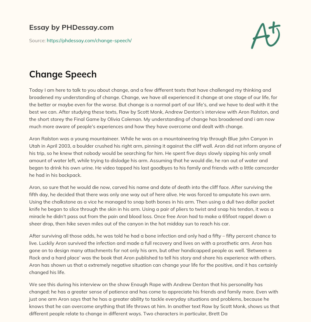 Change Speech essay