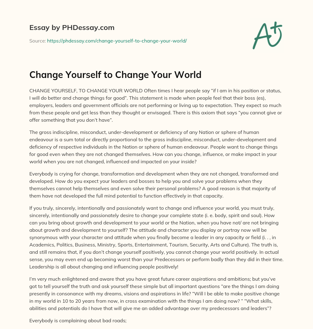 Change Yourself to Change Your World essay