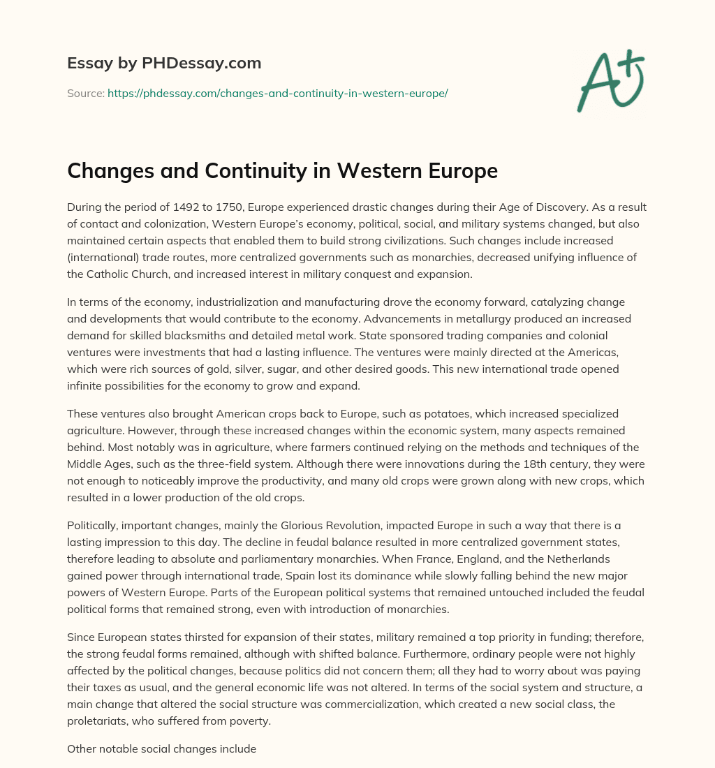 Changes and Continuity in Western Europe essay