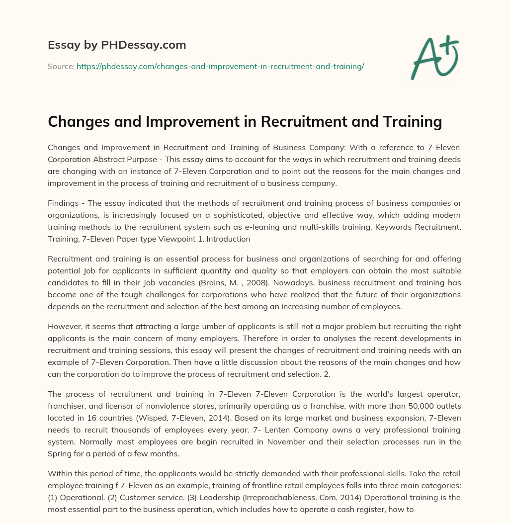Changes and Improvement in Recruitment and Training essay