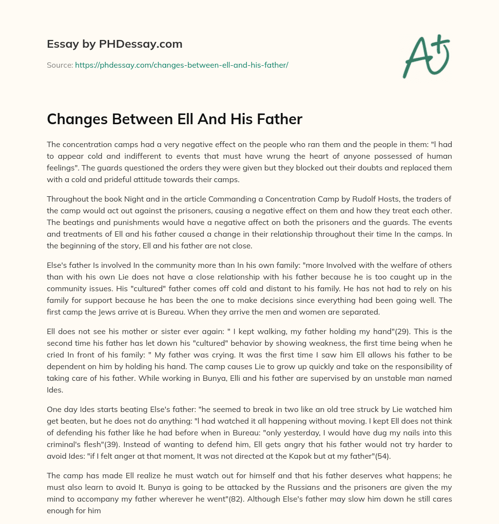 Changes Between Ell And His Father essay