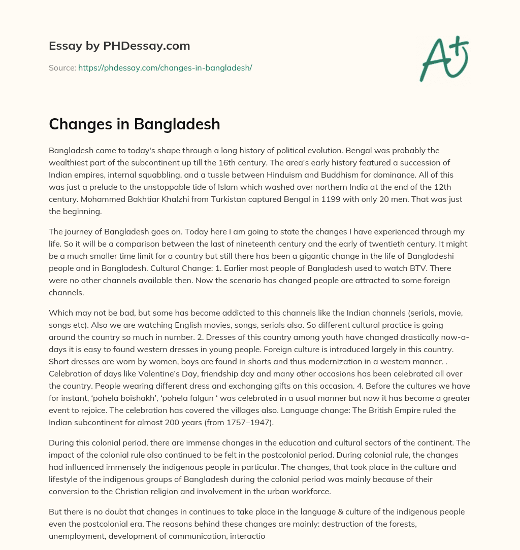 Changes in Bangladesh essay