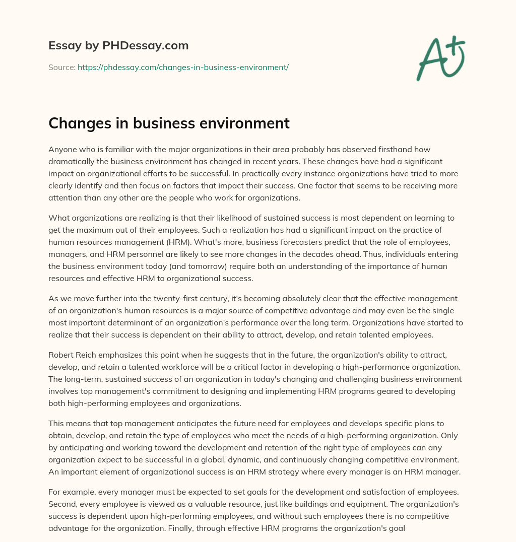 Changes in business environment essay