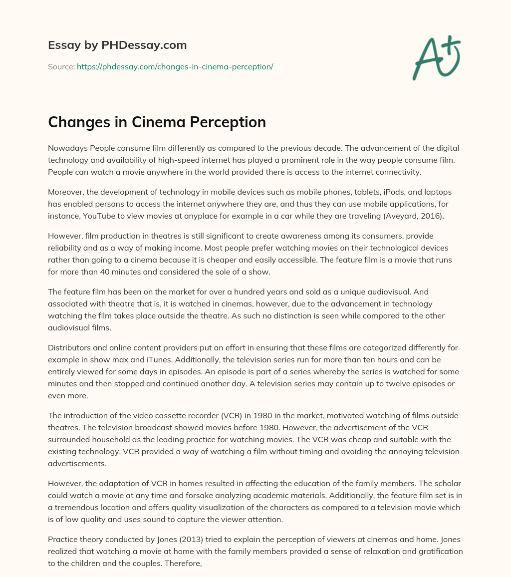 Changes in Cinema Perception essay