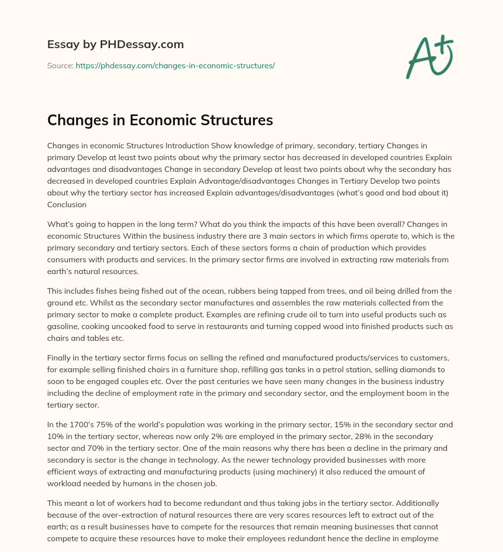 Changes in Economic Structures essay