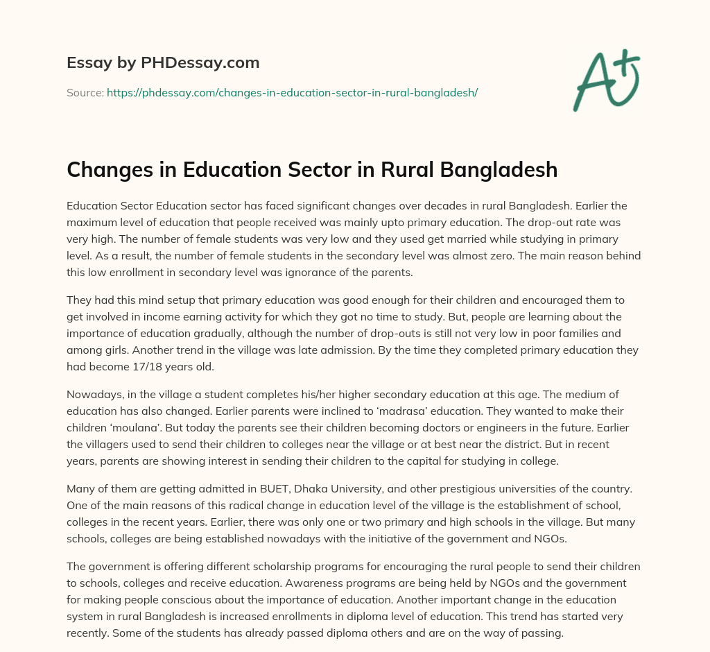 Changes in Education Sector in Rural Bangladesh essay