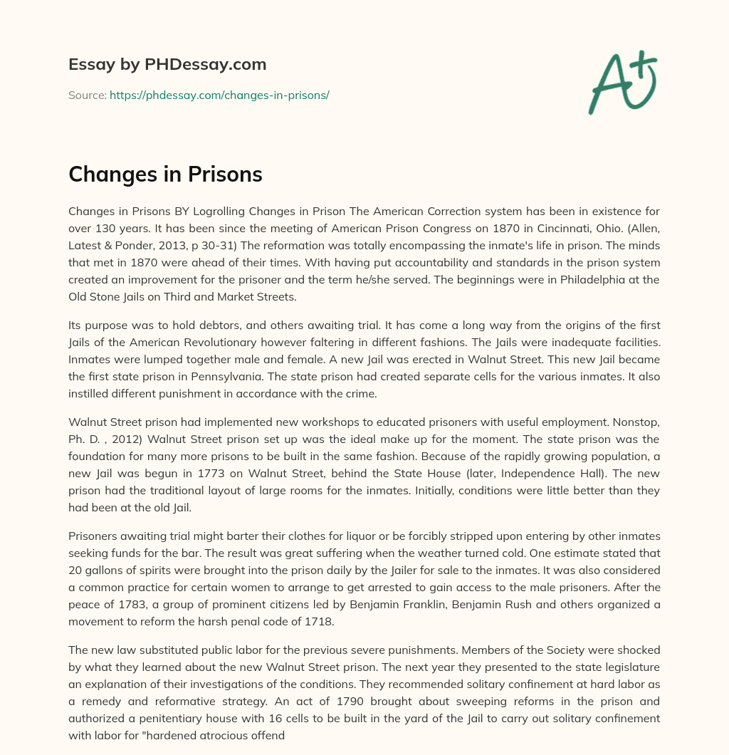 Changes in Prisons essay