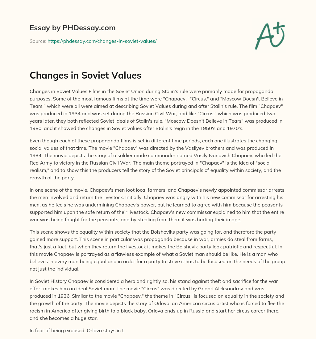 Changes in Soviet Values essay