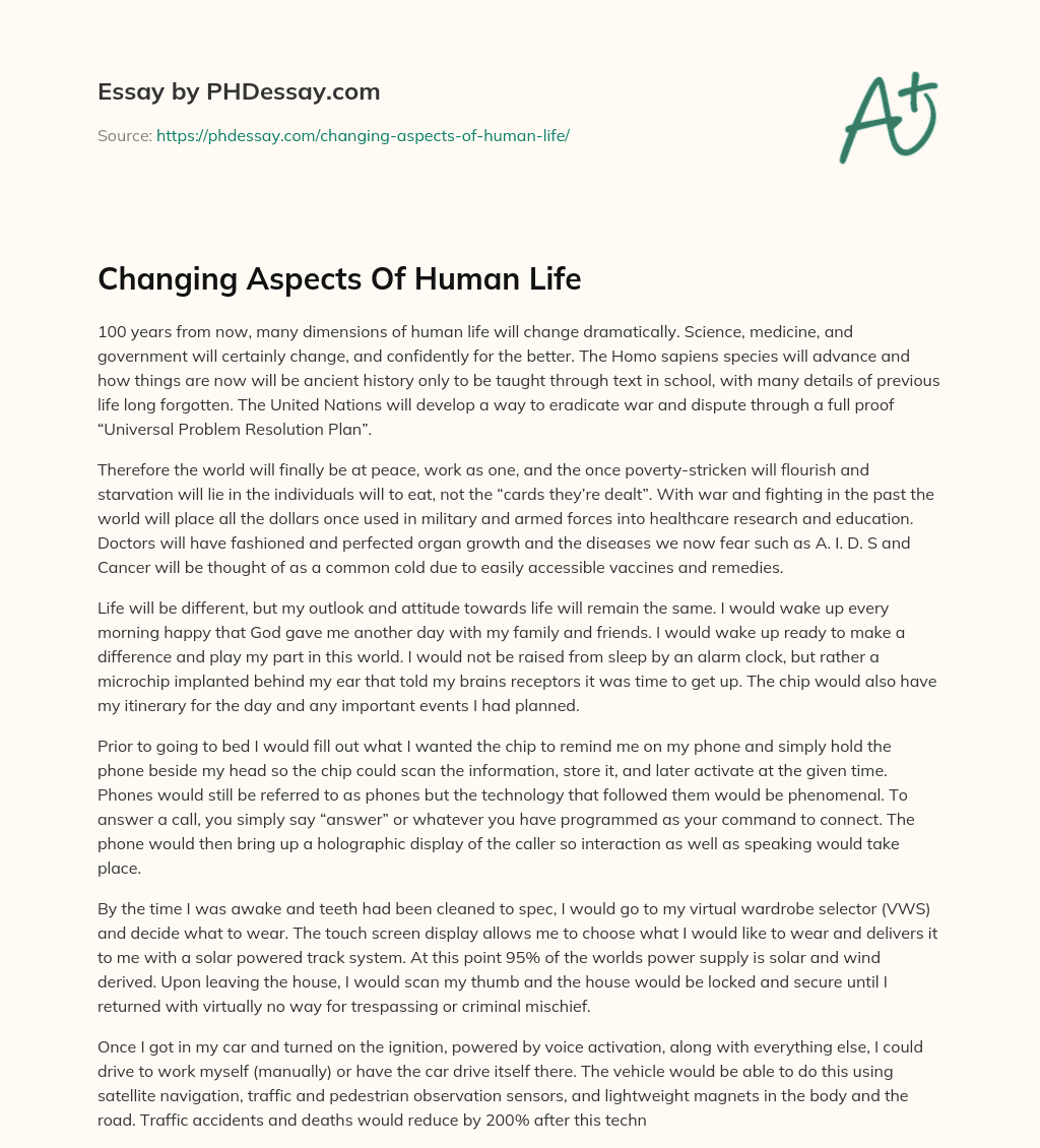 Changing Aspects Of Human Life essay