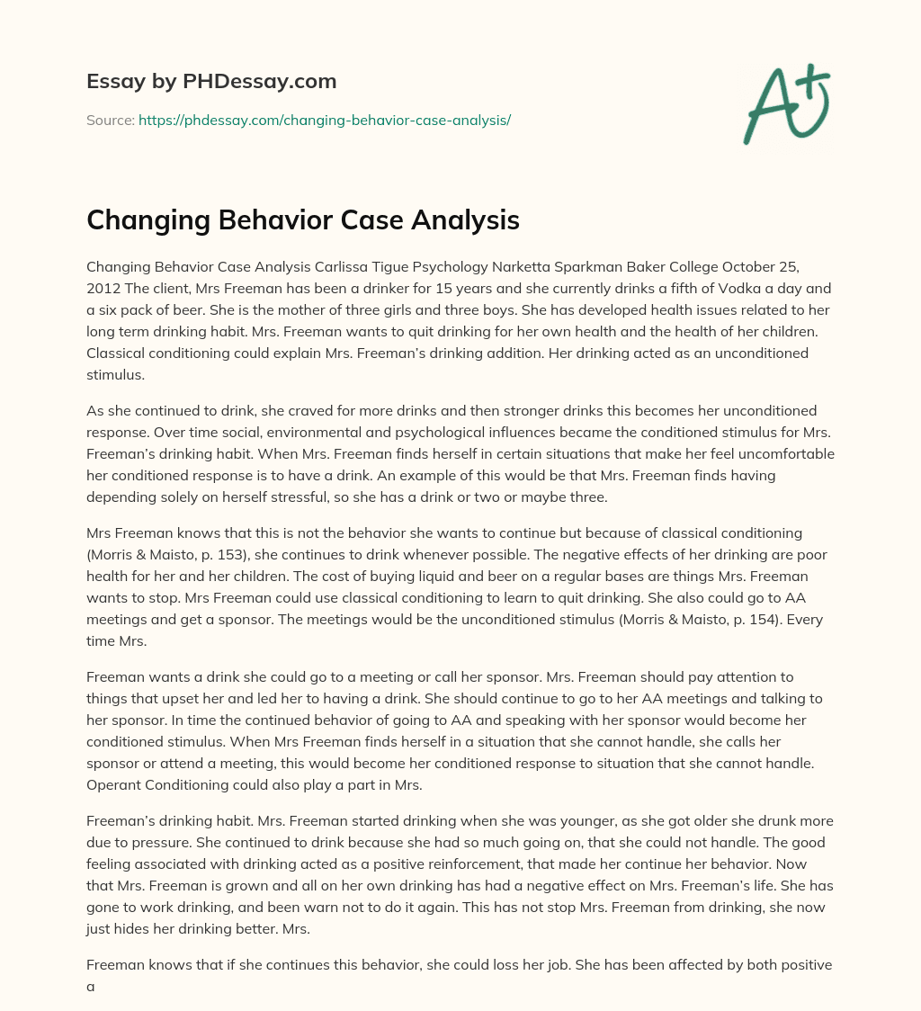Changing Behavior Case Analysis essay