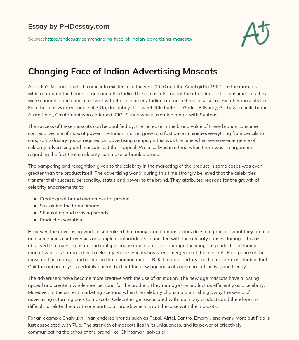Changing Face of Indian Advertising Mascots essay