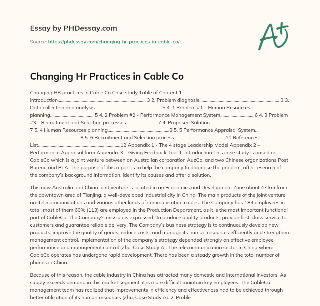 Changing Hr Practices in Cable Co essay