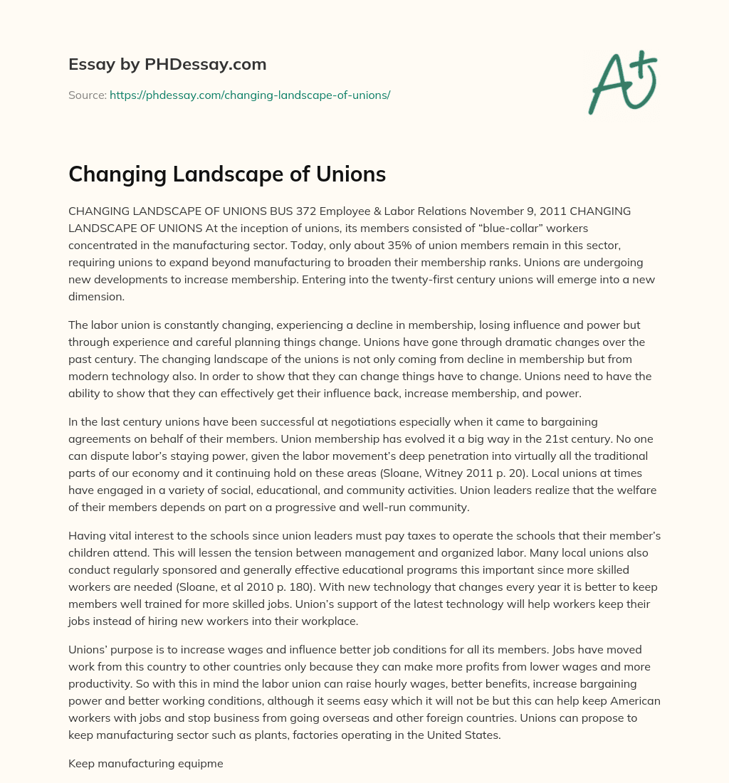 Changing Landscape of Unions essay