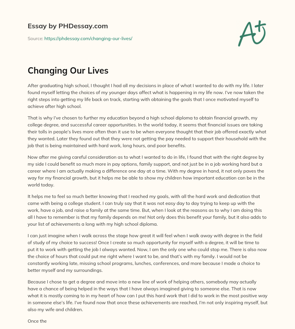 Changing Our Lives essay