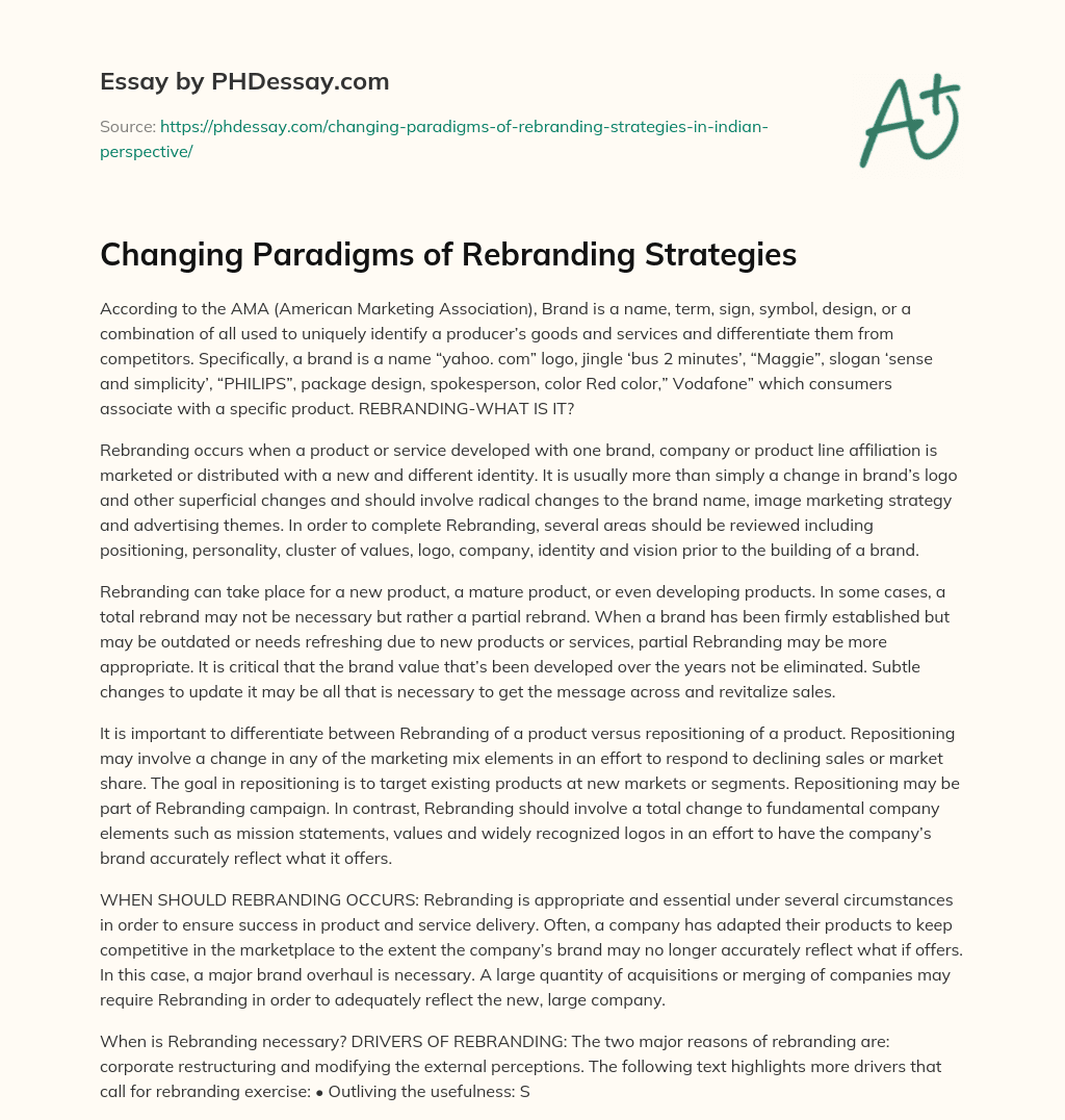 Changing Paradigms of Rebranding Strategies essay