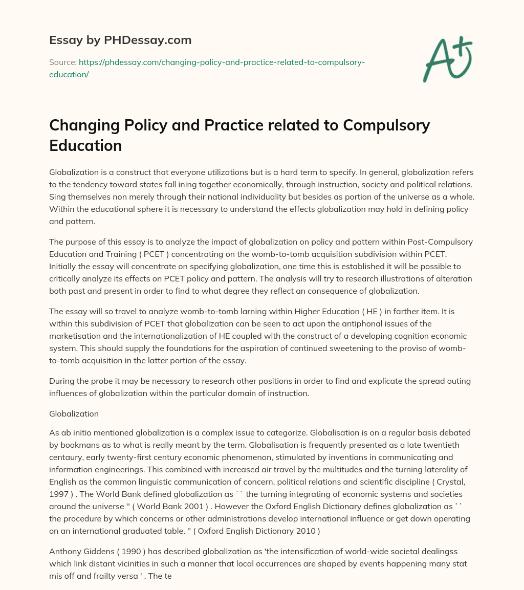 Changing Policy and Practice related to Compulsory Education essay