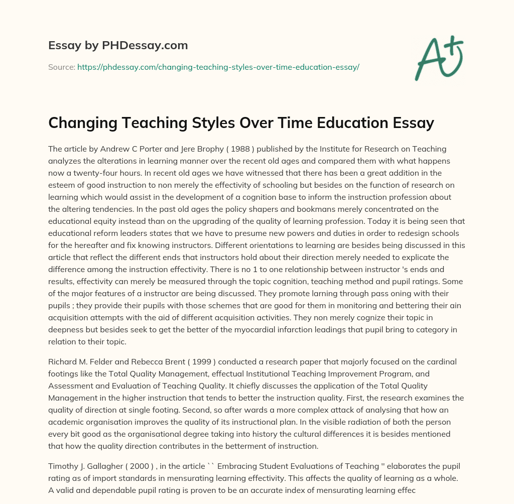 Changing Teaching Styles Over Time Education Essay essay