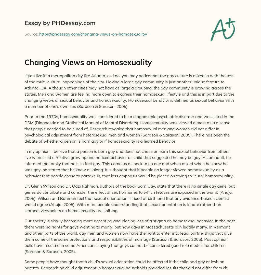 Changing Views on Homosexuality essay