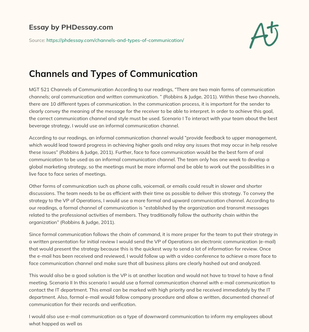 Channels and Types of Communication essay