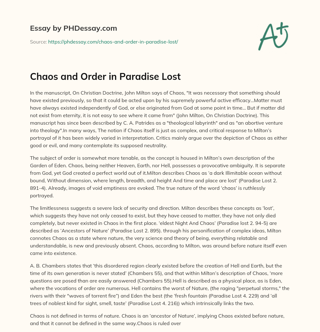 Chaos and Order in Paradise Lost essay