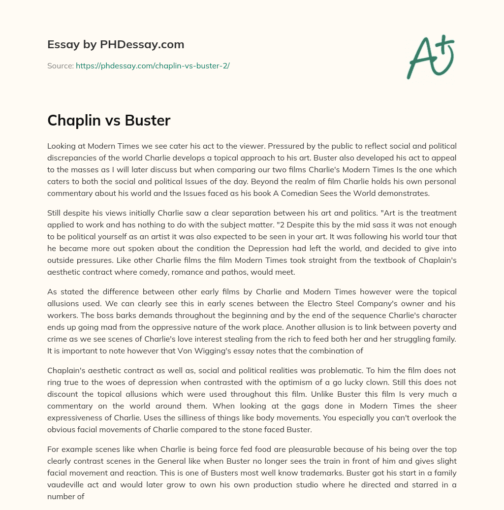Chaplin vs Buster essay