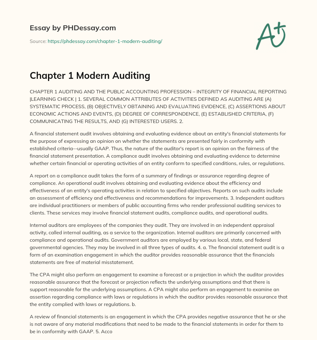 Chapter 1 Modern Auditing essay