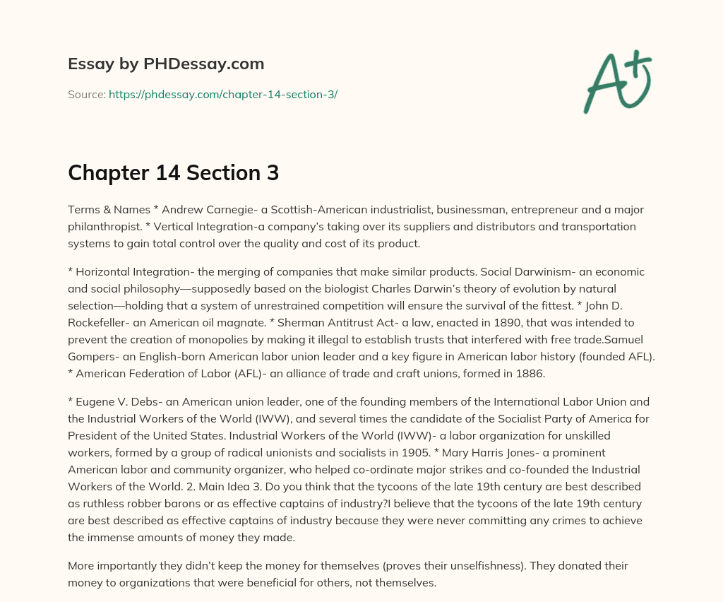 Key Terms and Names in American Industrialization and Labor History essay