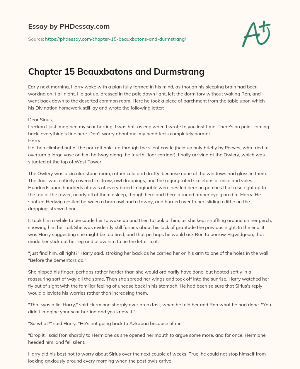 Chapter 15 Beauxbatons and Durmstrang essay