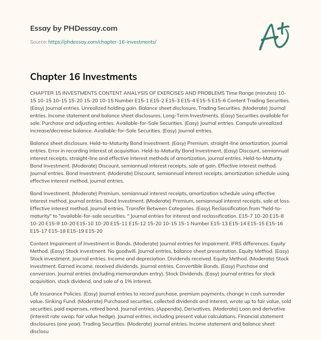 Chapter 16 Investments essay