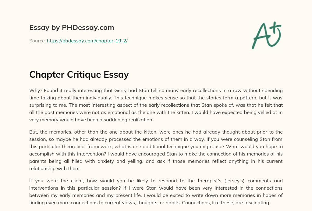 Chapter Critique Essay essay