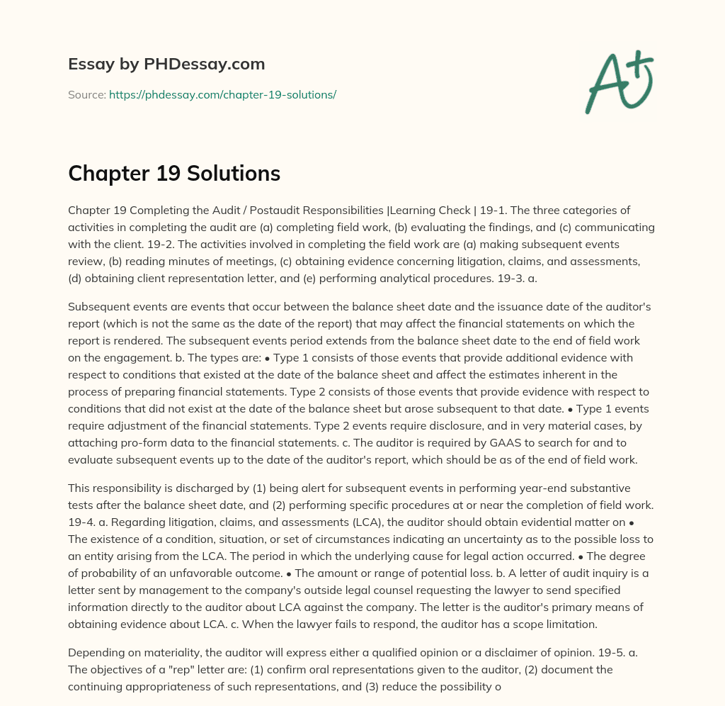 Completing the Audit: Activities and Responsibilities essay