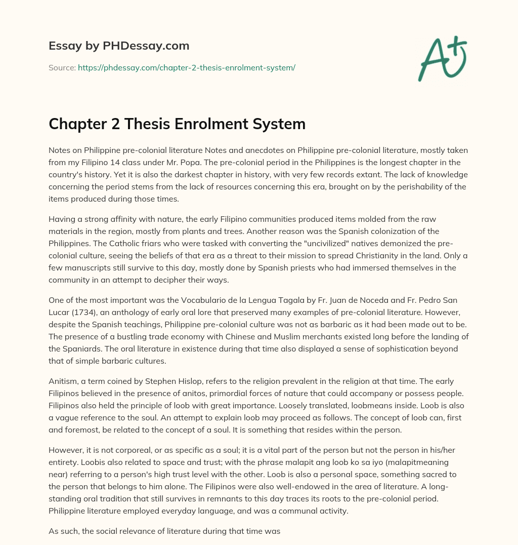Chapter 2 Thesis Enrolment System essay