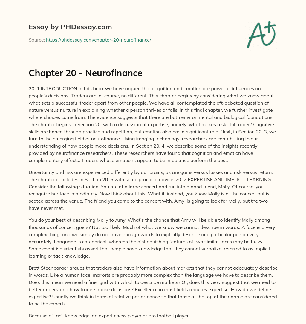Chapter 20 – Neurofinance essay