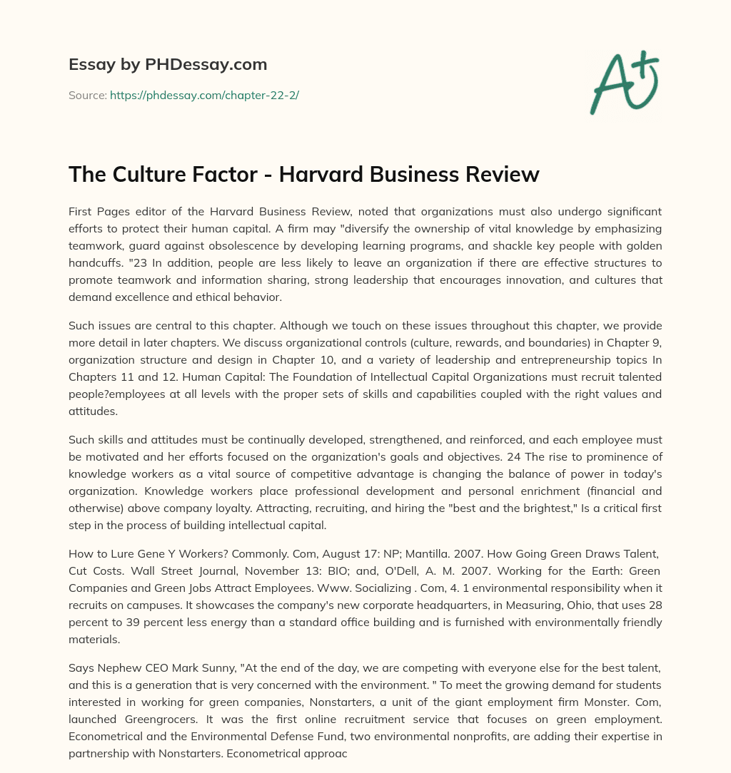 The Culture Factor – Harvard Business Review essay