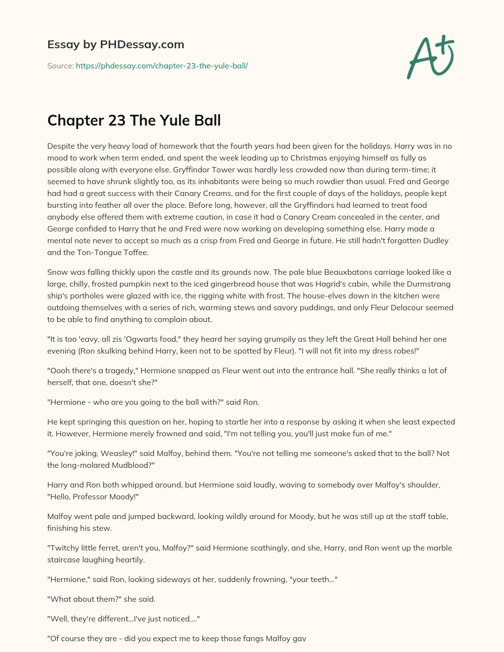 Chapter 23 The Yule Ball essay